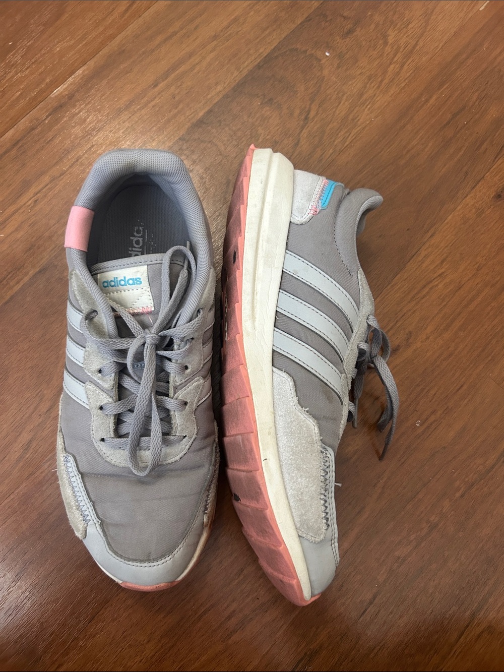 adidas Gray Sneakers with Pink Sole Accents